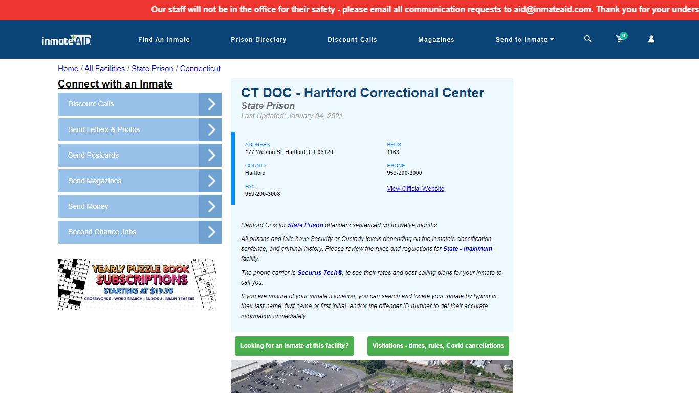 CT DOC - Hartford Correctional Center & Inmate Search ...